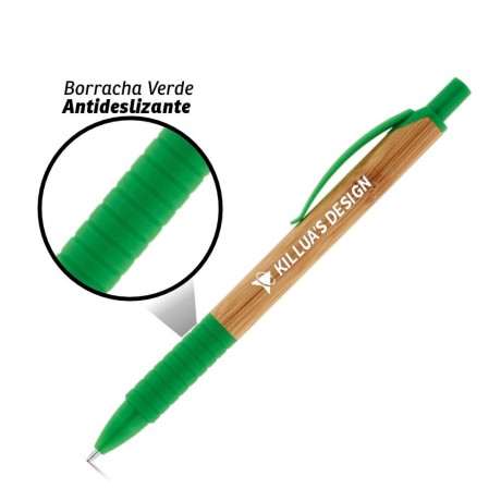 CANETAS IMPRESSÃO COLORIDA ECOLÓGICAS BAMBU PATI VERDE Colorido frente - 25 un.