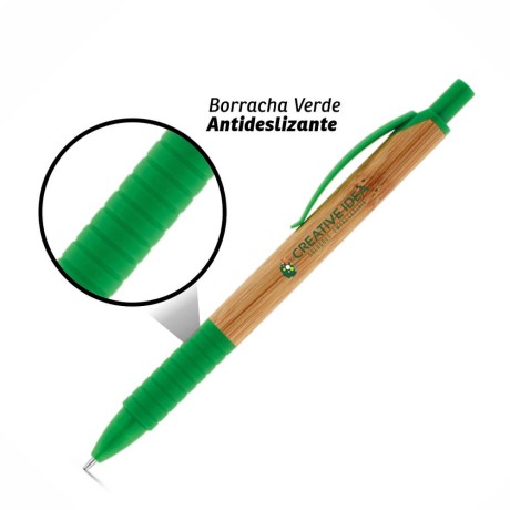 CANETAS IMPRESSÃO COLORIDA ECOLÓGICAS BAMBU PATI VERDE Colorido frente e verso - 100 un.