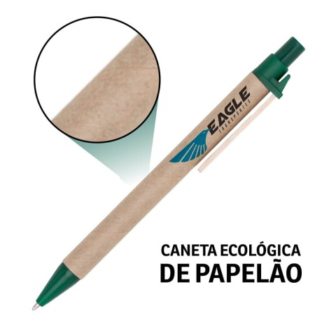 CANETAS IMPRESSÃO COLORIDA ECOLÓGICAS PAPELÃO CLIP DE MADEIRA VERDE Colorido frente - 25 un.