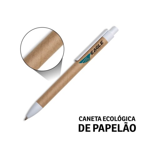CANETAS IMPRESSÃO COLORIDA ECOLÓGICAS PAPELÃO CLIP DE PLÁSTICO BRANCA Colorido frente - 50 un.