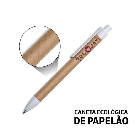 CANETAS IMPRESSÃO COLORIDA ECOLÓGICAS PAPELÃO CLIP DE PLÁSTICO BRANCA Colorido frente e verso - 25 un.