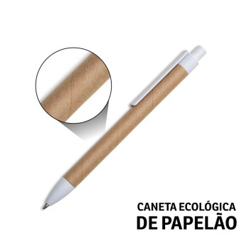 CANETAS IMPRESSÃO COLORIDA ECOLÓGICAS PAPELÃO CLIP DE PLÁSTICO BRANCA Colorido frente e verso - 100 un.