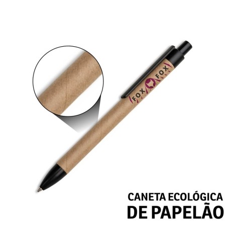 CANETAS IMPRESSÃO COLORIDA ECOLÓGICAS PAPELÃO CLIP DE PLÁSTICO PRETA Colorido frente e verso - 25 un.
