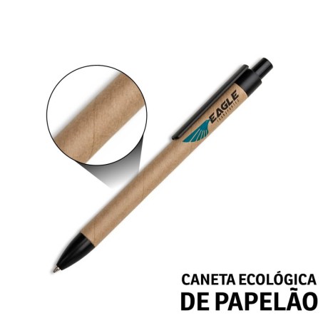 CANETAS IMPRESSÃO COLORIDA ECOLÓGICAS PAPELÃO CLIP DE PLÁSTICO PRETA Colorido frente e verso - 50 un.