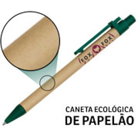 CANETAS IMPRESSÃO COLORIDA ECOLÓGICAS PAPELÃO CLIP DE PLÁSTICO VERDE Colorido frente - 25 un.