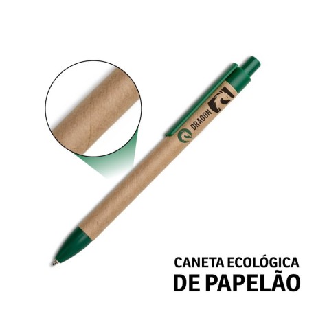 CANETAS IMPRESSÃO COLORIDA ECOLÓGICAS PAPELÃO CLIP DE PLÁSTICO VERDE Colorido frente e verso - 100 un.