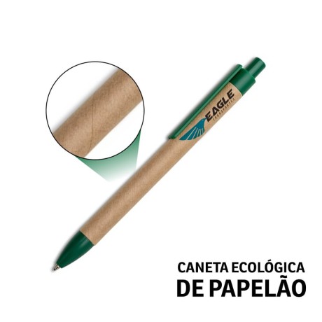 CANETAS IMPRESSÃO COLORIDA ECOLÓGICAS PAPELÃO CLIP DE PLÁSTICO VERDE Colorido frente - 50 un.