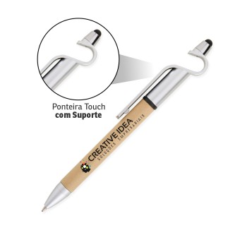 CANETAS IMPRESSÃO COLORIDA ECOLÓGICAS PAPELÃO MULTIFUNÇÃO SUPORTE E TOUCH PRATA Colorido frente - 10 un.
