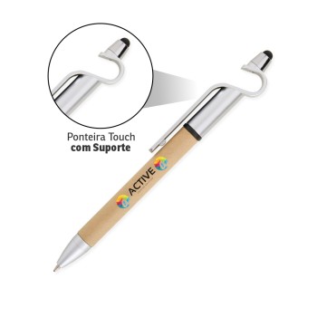 CANETAS IMPRESSÃO COLORIDA ECOLÓGICAS PAPELÃO MULTIFUNÇÃO SUPORTE E TOUCH PRATA Colorido frente e verso - 100 un.