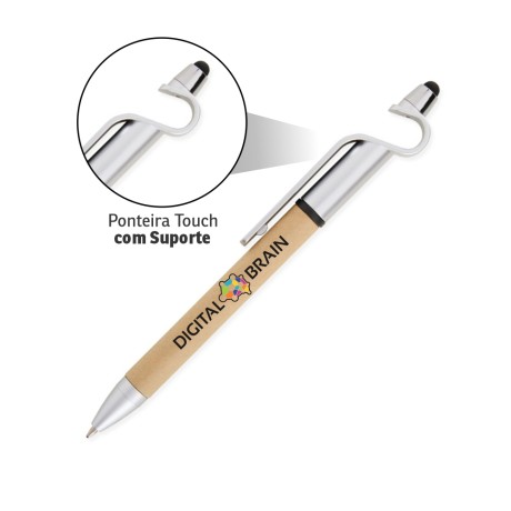 CANETAS IMPRESSÃO COLORIDA ECOLÓGICAS PAPELÃO MULTIFUNÇÃO SUPORTE E TOUCH PRATA