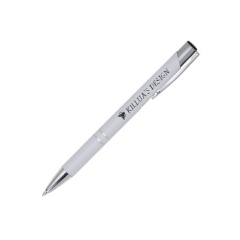 CANETAS IMPRESSÃO COLORIDA LINHA PREMIUM BETA SOFT ACABAMENTO METALIZADO BRANCA Colorido frente e verso - 50 un.