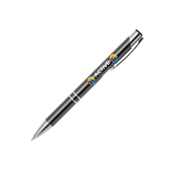 CANETAS IMPRESSÃO COLORIDA LINHA PREMIUM BETA SOFT ACABAMENTO METALIZADO CINZA Colorido frente e verso - 100 un.