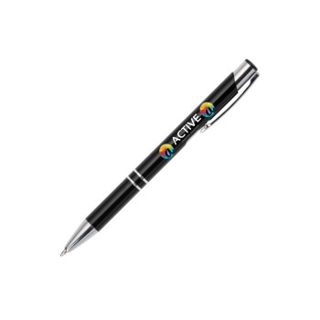 CANETAS IMPRESSÃO COLORIDA LINHA PREMIUM BETA SOFT ACABAMENTO METALIZADO PRETA Colorido frente e verso - 100 un.