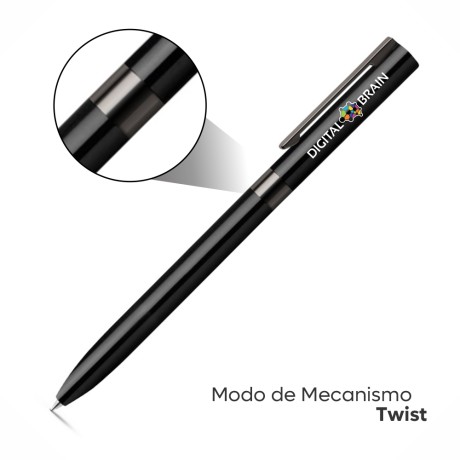 CANETAS IMPRESSÃO COLORIDA LINHA PREMIUM CLARE PRETA Colorido frente - 25 un.