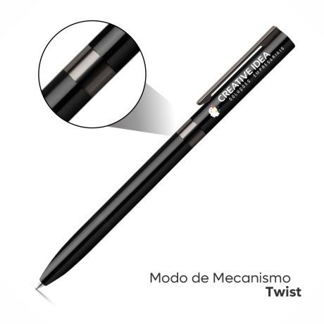 CANETAS IMPRESSÃO COLORIDA LINHA PREMIUM CLARE PRETA Colorido frente - 10 un.