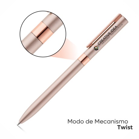 CANETAS IMPRESSÃO COLORIDA LINHA PREMIUM CLARE ROSA CLARO Colorido frente - 10 un.