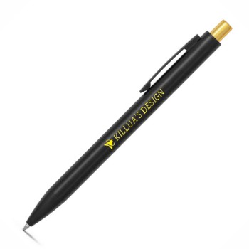 CANETAS IMPRESSÃO COLORIDA LINHA PREMIUM JOAN PRETA COM BOTÃO DOURADO Colorido frente e verso - 50 un.
