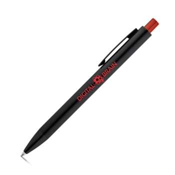 CANETAS IMPRESSÃO COLORIDA LINHA PREMIUM JOAN PRETA COM BOTÃO VERMELHO Colorido frente e verso - 25 un.