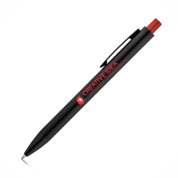 CANETAS IMPRESSÃO COLORIDA LINHA PREMIUM JOAN PRETA COM BOTÃO VERMELHO Colorido frente - 10 un.