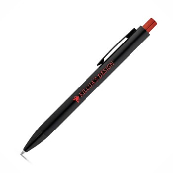 CANETAS IMPRESSÃO COLORIDA LINHA PREMIUM JOAN PRETA COM BOTÃO VERMELHO Colorido frente - 50 un.