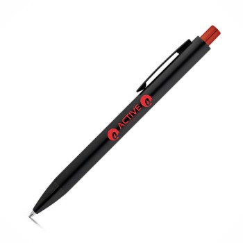 CANETAS IMPRESSÃO COLORIDA LINHA PREMIUM JOAN PRETA COM BOTÃO VERMELHO Colorido frente e verso - 100 un.