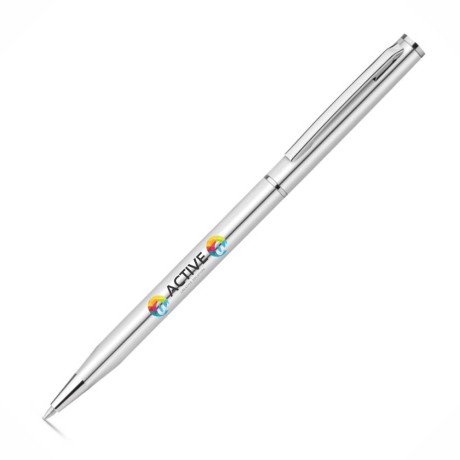 CANETAS IMPRESSÃO COLORIDA LINHA PREMIUM LESLEY METALLIC CROMADA Colorido frente e verso - 100 un.