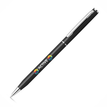 CANETAS IMPRESSÃO COLORIDA LINHA PREMIUM LESLEY METALLIC PRETA Colorido frente e verso - 100 un.