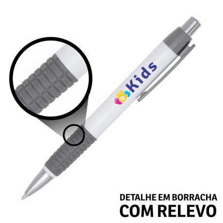 CANETAS IMPRESSÃO COLORIDA PLÁSTICAS COMERCIAL CINZA Colorido frente e verso - 25 un.