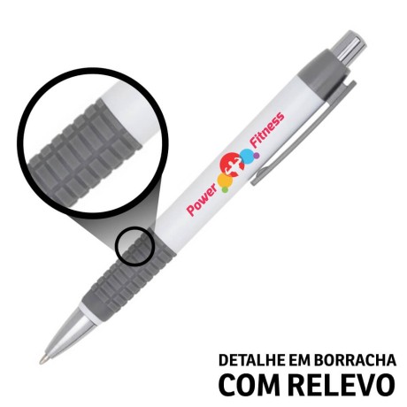 CANETAS IMPRESSÃO COLORIDA PLÁSTICAS COMERCIAL CINZA Colorido frente - 50 un.