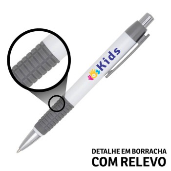 CANETAS IMPRESSÃO COLORIDA PLÁSTICAS COMERCIAL CINZA Colorido frente - 25 un.