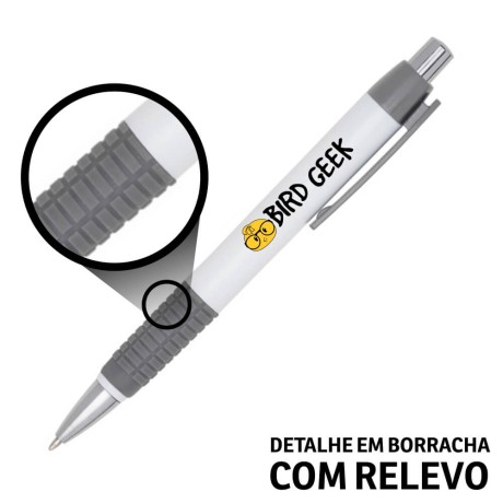 CANETAS IMPRESSÃO COLORIDA PLÁSTICAS COMERCIAL CINZA Colorido frente - 10 un.