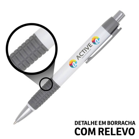 CANETAS IMPRESSÃO COLORIDA PLÁSTICAS COMERCIAL CINZA Colorido frente e verso - 100 un.