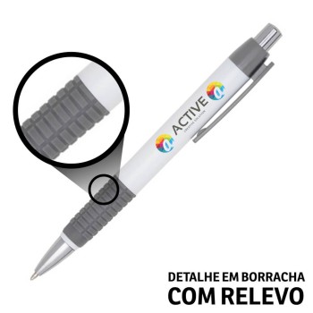 CANETAS IMPRESSÃO COLORIDA PLÁSTICAS COMERCIAL CINZA Colorido frente e verso - 100 un.