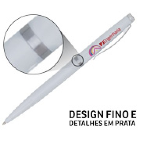 CANETAS IMPRESSÃO COLORIDA PLÁSTICAS EXECUTIVA BRANCA Colorido frente e verso - 25 un.