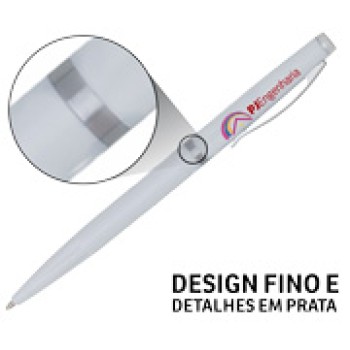 CANETAS IMPRESSÃO COLORIDA PLÁSTICAS EXECUTIVA BRANCA Colorido frente e verso - 25 un.