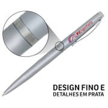 CANETAS IMPRESSÃO COLORIDA PLÁSTICAS EXECUTIVA PRATA Colorido frente e verso - 25 un.