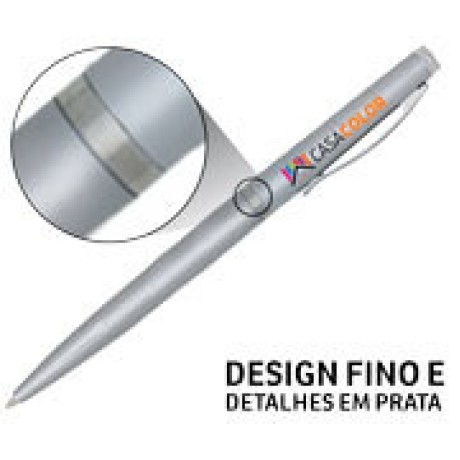 CANETAS IMPRESSÃO COLORIDA PLÁSTICAS EXECUTIVA PRATA Colorido frente e verso - 10 un.