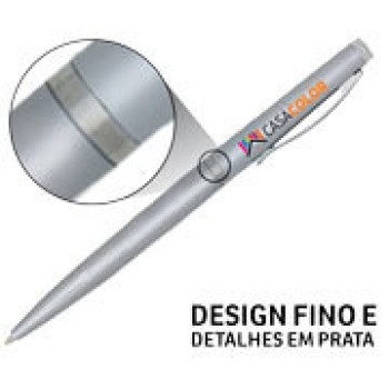 CANETAS IMPRESSÃO COLORIDA PLÁSTICAS EXECUTIVA PRATA Colorido frente e verso - 10 un.