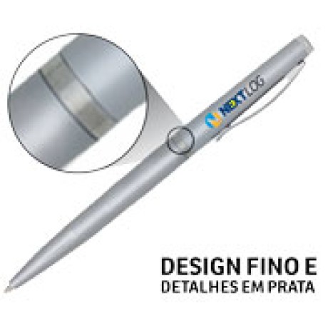 CANETAS IMPRESSÃO COLORIDA PLÁSTICAS EXECUTIVA PRATA Colorido frente e verso - 100 un.
