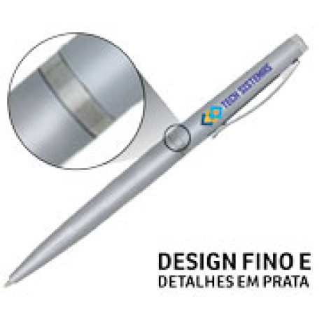 CANETAS IMPRESSÃO COLORIDA PLÁSTICAS EXECUTIVA PRATA Colorido frente - 50 un.