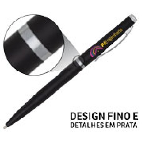 CANETAS IMPRESSÃO COLORIDA PLÁSTICAS EXECUTIVA PRETA Colorido frente - 25 un.