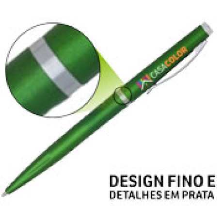 CANETAS IMPRESSÃO COLORIDA PLÁSTICAS EXECUTIVA VERDE 10 un. - Colorido frente e verso