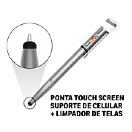 CANETAS IMPRESSÃO COLORIDA PLÁSTICAS MULTIFUNÇÃO SUPORTE DE CELULAR PRATA Colorido frente - 50 un.