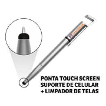 CANETAS IMPRESSÃO COLORIDA PLÁSTICAS MULTIFUNÇÃO SUPORTE DE CELULAR PRATA Colorido frente - 10 un.