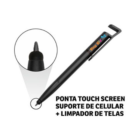CANETAS IMPRESSÃO COLORIDA PLÁSTICAS MULTIFUNÇÃO SUPORTE DE CELULAR PRETA Colorido frente e verso - 25 un.