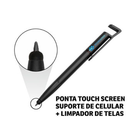 CANETAS IMPRESSÃO COLORIDA PLÁSTICAS MULTIFUNÇÃO SUPORTE DE CELULAR PRETA Colorido frente - 50 un.