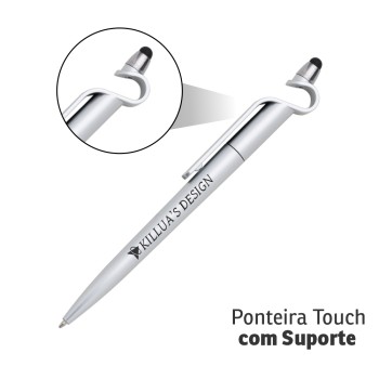 CANETAS IMPRESSÃO COLORIDA PLÁSTICAS MULTIFUNÇÃO SUPORTE E TOUCH PRATA Colorido frente - 50 un.