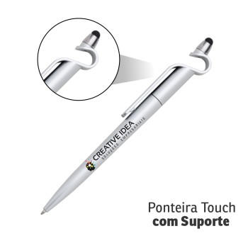 CANETAS IMPRESSÃO COLORIDA PLÁSTICAS MULTIFUNÇÃO SUPORTE E TOUCH PRATA Colorido frente e verso - 10 un.