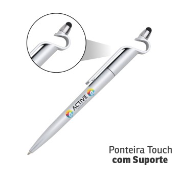 CANETAS IMPRESSÃO COLORIDA PLÁSTICAS MULTIFUNÇÃO SUPORTE E TOUCH PRATA Colorido frente e verso - 100 un.