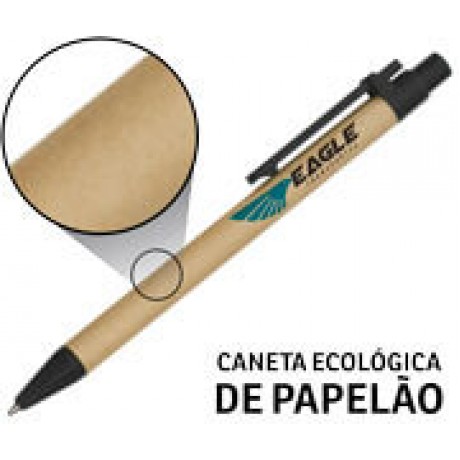 CANETAS PERSONALIZADAS IMPRESSÃO COLORIDA ECOLÓGICAS PAPELÃO PRETA Colorido frente - 50 un.